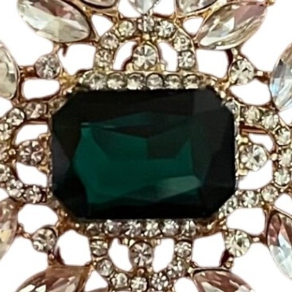 Brooch Emerald Green Bling Pin Rhinestone Crystal Flower Statement Jewelry - Picture 4 of 5